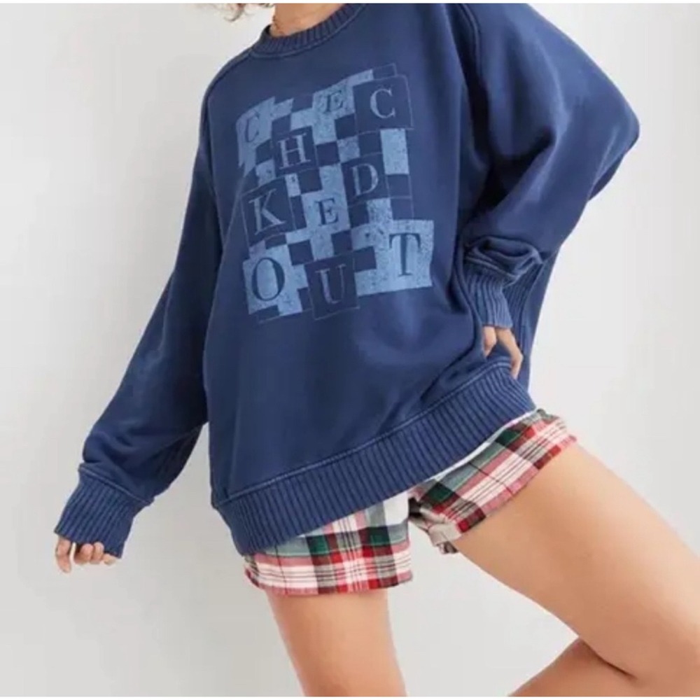 Aerie by American Eagle Crew Mock Neck Sweatshirt Pullover Loungewear Blue Large